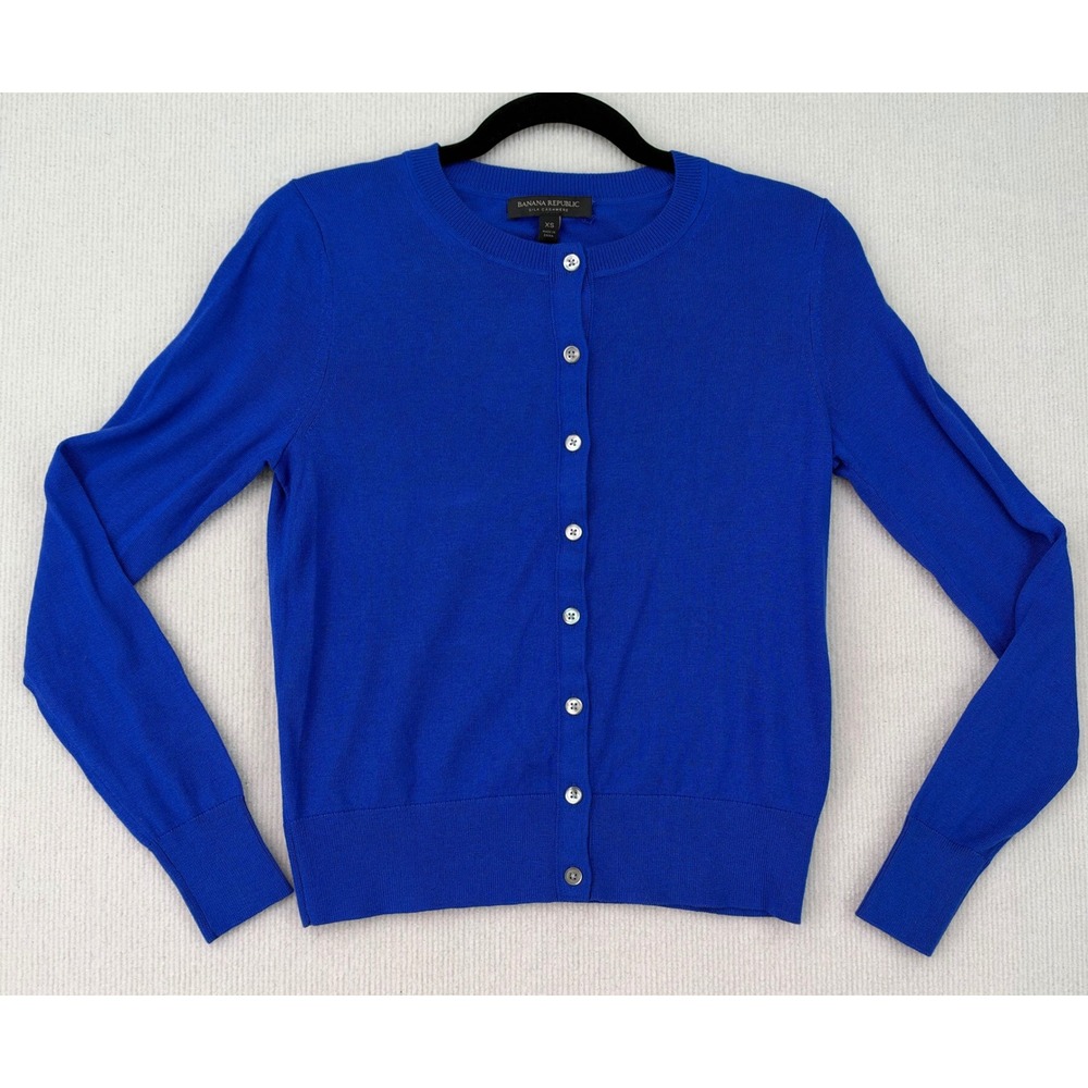 NWT Banana Republic Silk Cashmere Cardigan Women XS Blue Button Sweater 0473